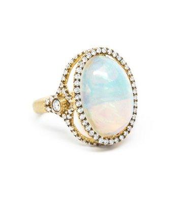African Opal Signature Cage ring set in pave' diamonds