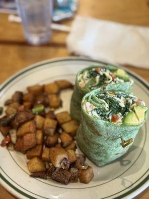 Spinach wrap w/side of potatoes