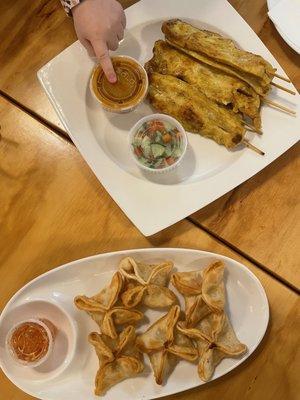 Crab Rangoon and chicken satay