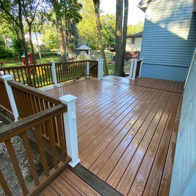 We installed TimberTech Legacy Collection in Pecan with Mocha trim.