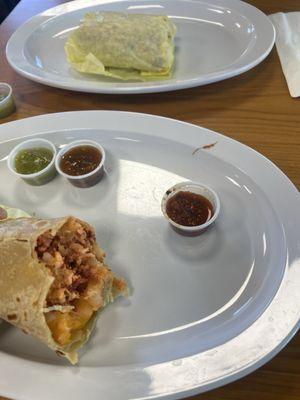 Massive breakfast burrito and yummy salsa.