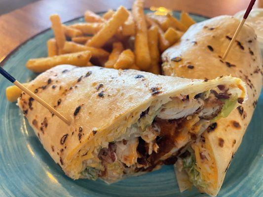 Buffalo chicken wrap and fries