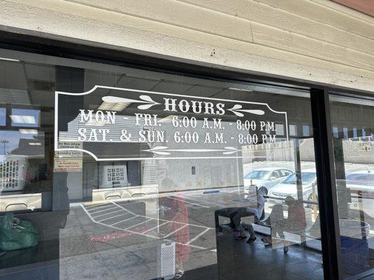 Actual hours are 6am to 8pm every day