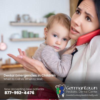 Dental emergencies? We open our schedule to see you. Know when to call vs. wait--we're ready to help. Call 877-992-4476!