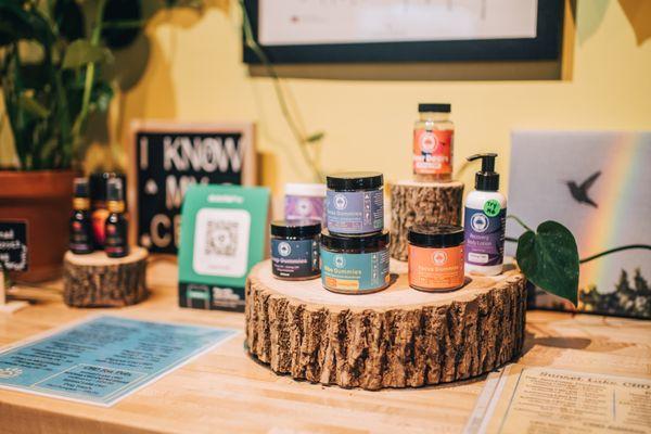 A display inside Lake Effect Vermont showing hemp products.