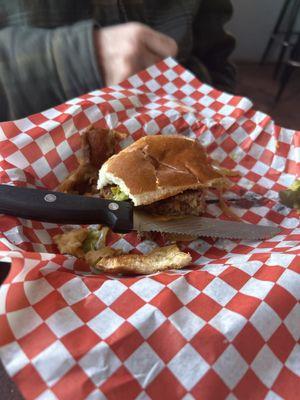 Pub burger after the fact. So good. Didn't think of taking pics until after we devoured our food.