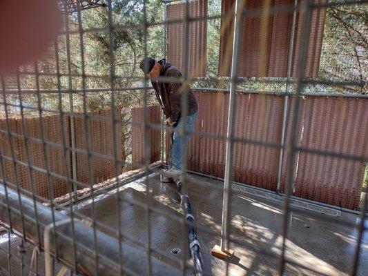 Pumping concrete slurry to raise slab