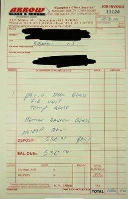 10/8 deposit was made and glass was ordered. The glass was installed on 10/22. I still have a few days left.