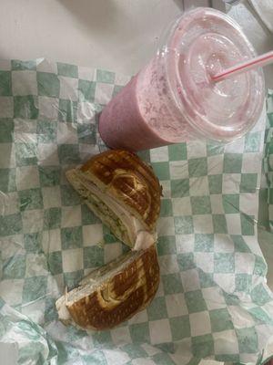 Turkey & Cheese Sandwich and Strawberry Sunrise