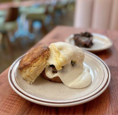 Buttermilk Biscuit w/ egg + cheese ($14) - add sausage (+$6)
