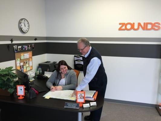 Jessica and Zounds Hearing of Mason owner Ed