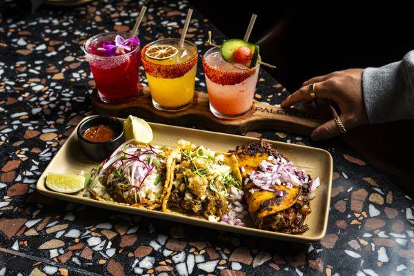 tacos and margaritas sampler