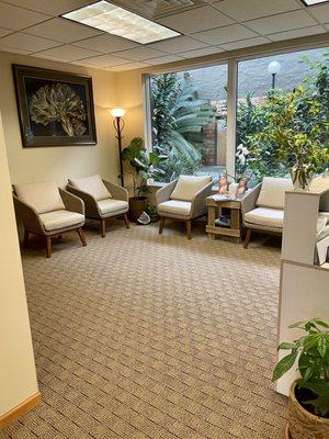Our waiting room overlooks an indoor plant conservatory. It's summer all year long in here!