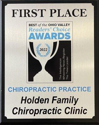 First Place for best chiropractic clinic in the Ohio Vallety.
