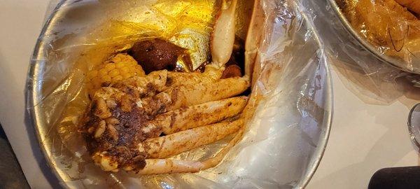 Boiled crab with potatoe and corn and sausage