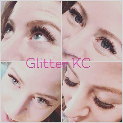 Full volume with dark brown lashes.