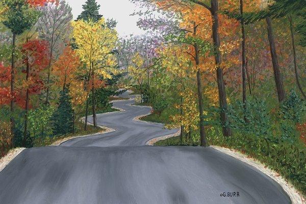 Road To Northport - Fall by George Burr The winding road to the Washington Island ferry at the end of Highway 42.