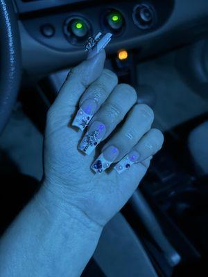 Medium Gel X Square nails, a bling junk set for my birthday