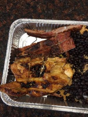 Dry grilled chicken and ribs