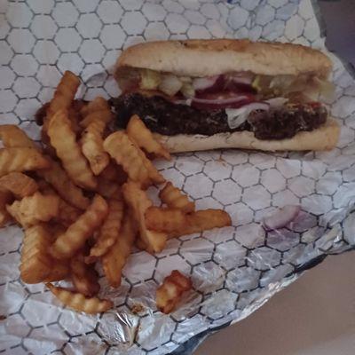 Kofta sandwich and fries