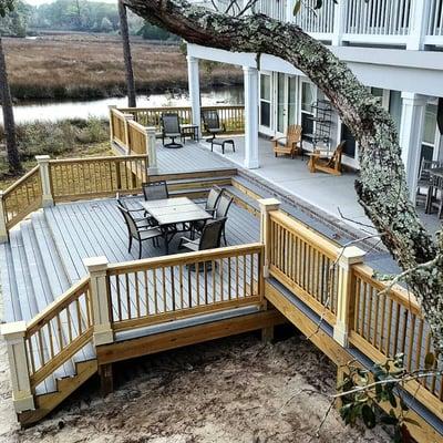 Trex Deck with wood handrails