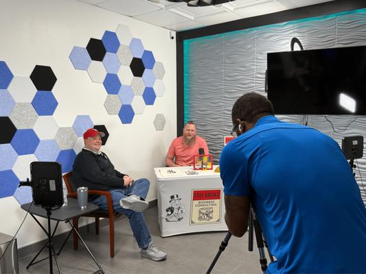 Recording the Stay Broke Podcast- stream it on YouTube or wherever you listen