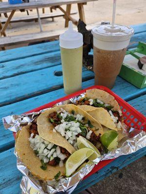 Tacos al Pastor the GREEN Salsa & Agua Fresca.
