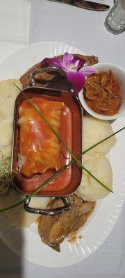 Polish platter, cabbage roll, hunter stew, potatoes, pierogi, meat, potato, polish sausage fresh and the edible purple passion flower.