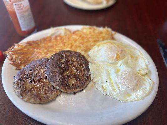 Sausage Patty and Eggs Breakfast