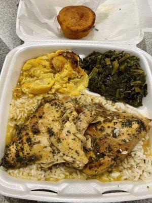 Lemon pepper chicken rice collards and squash souffle?