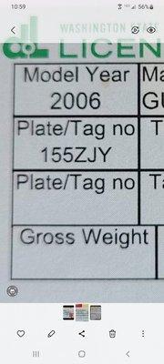 Plate # for stolen RV.  I am sure he changed it!