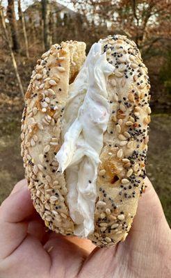 Everything bagel with veggie cream cheese