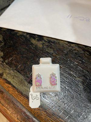 Pink Opal earrings with diamond accents