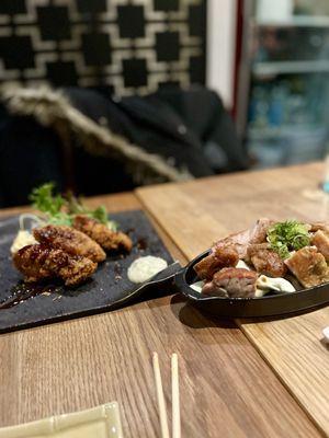 Left: fried oysters. Right: yuzu chicken