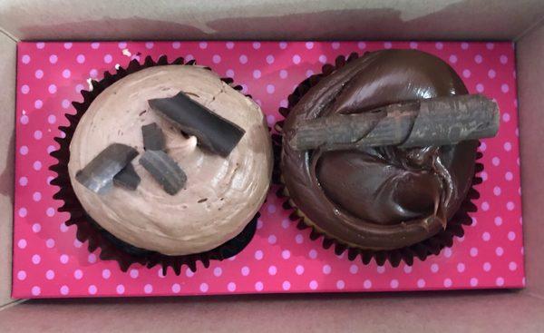 Chocolate ganache and chocolate frost cupcakes