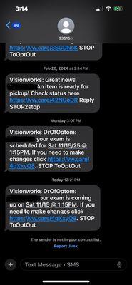 Text history of appointments scheduled that they cancelled and scheduled on top of.