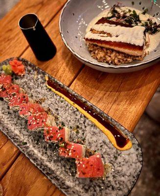 Sushi and Salmon dish.