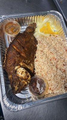 Dry Rice and tilapia fish