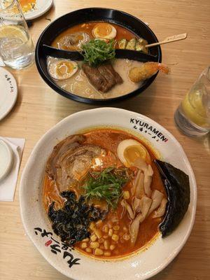 Yinyang ramen (top), spicy tonkotsu ramen (bottom)