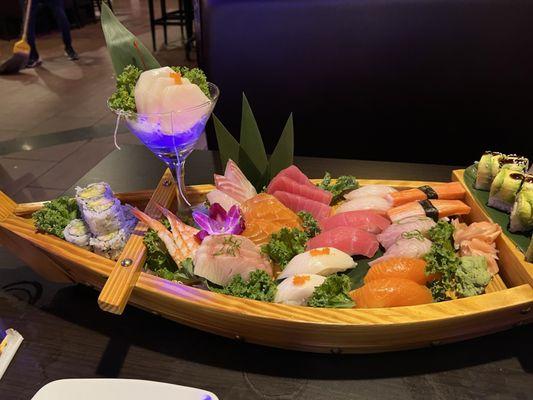 Sushi and sashimi for two. Beautiful presentation.