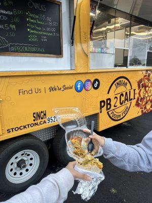 Butter chicken burrito and samosa chaat