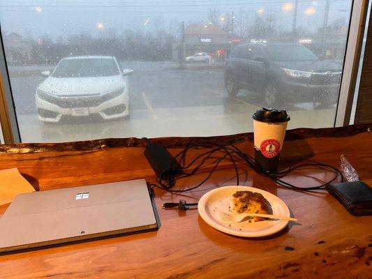 Rainy December morning with amazing coffee and a scone