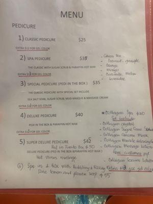 Pedicure Menu