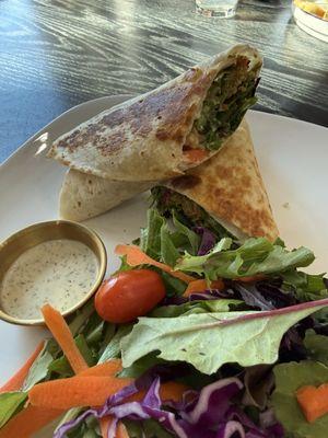Hummus Falafel Wrap -- with house creamy dill dressing for the side salad
