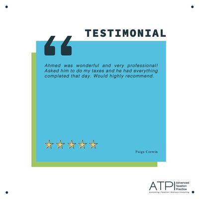 Testimonial
Source: https://m.facebook.com/atptaxllc/