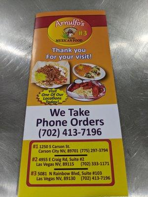 Menu of the restaurant in the former Isabelle's location.