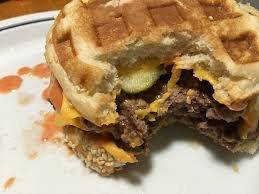 Juicy burgers on a waffle iron toasted bun