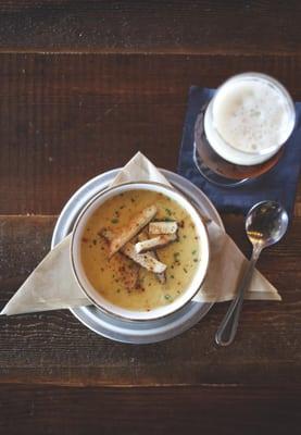 Beer Cheese Soup featuring Lucky Bucket Lager