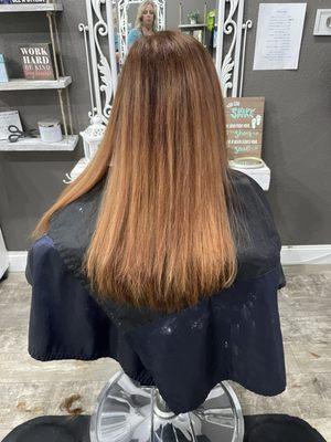 After photo going from burgundy purple to natural brown with red