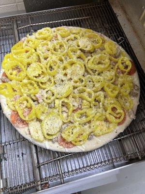 Extra banana peppers he said he wanted. This finally made him one happy man :) lol